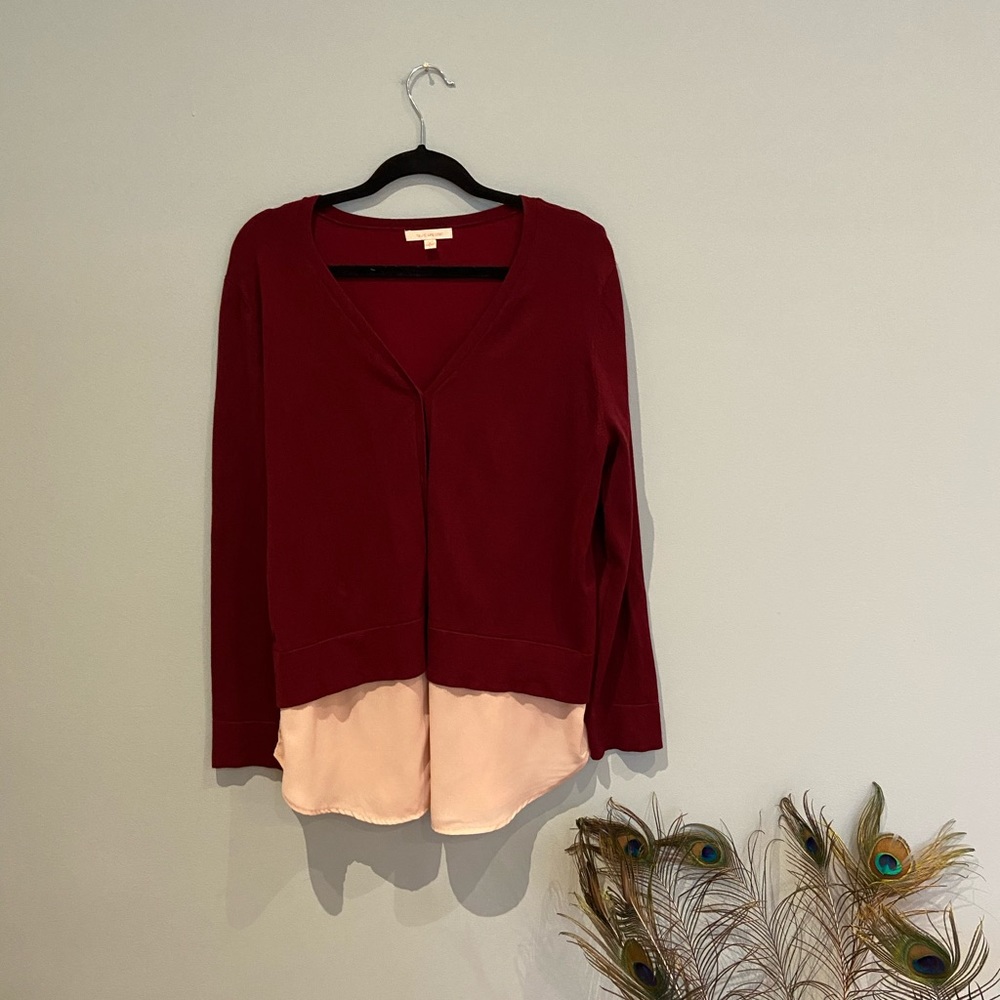 Anthro Skies are Blue Burgundy/Cream Cardigan, L